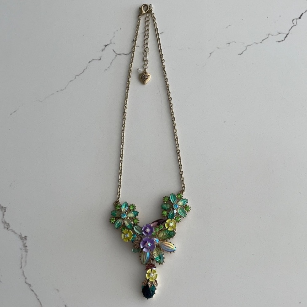 Betsey Johnson Green and Purple Floral Necklace